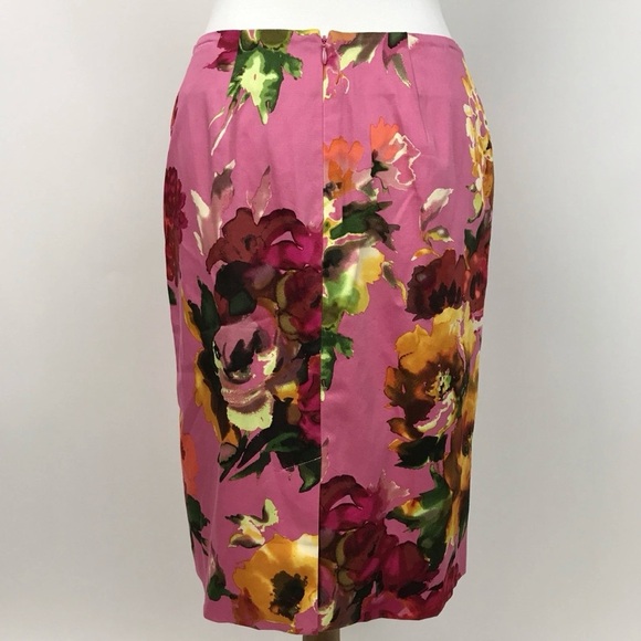 Talbots Skirt Women's Size 14W Floral Pink Lined Cotton Stretch Career - Picture 3 of 10
